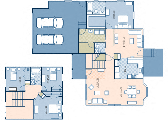Floor plan for 4 beds, 2.5 baths, 1786 sqft